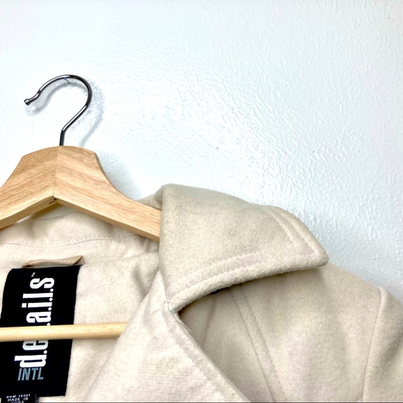 Details INTL White Cream Double Breasted Pea Coat Removable Hood Size Medium - Picture 7 of 9